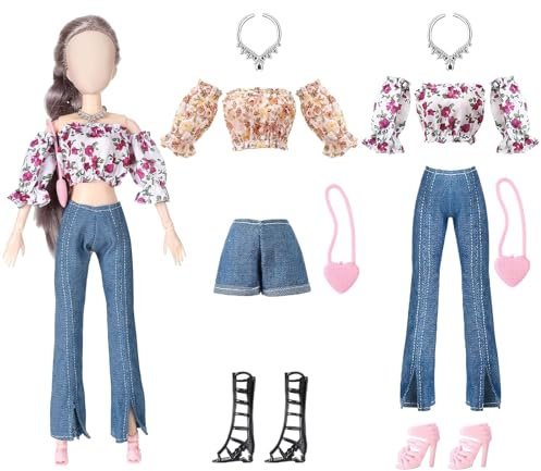2 Set Puppenkleidung 30 cm, Kleidung für Puppen, Kleidung Outfits für Babypuppen, Puppenkleidung Set, Puppe Zubehör mit Kleider, Jeans, Packungen, Schuhe, Halsketten, Christmas Doll Clothes