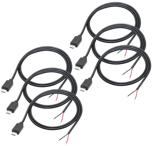 Greluma 6 Pcs Câble d'extension à 2 fils Micro USB Mâle de 1 m, 12 V 3 A, 2 Broches, Micro USB, Fil nu, extrémité ouverte