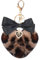 JK Home Porte-clé Pompon Léopard en Peluche Forme de Cœur avec Boîte Pendentif Noir Nœud Papillon Perle Décor pour Voiture Sac à Main Saint-Valentin Noël Léopard Chic Marron