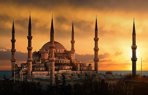 1000-teiliges Puzzle für Erwachsene, Türkei, Islam, Blaue Moschee, Sonnenuntergang, Brain Challenge, Puzzle, 38 x 26 cm