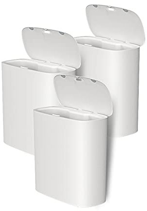 Kitchen Trash Can 10l Intelligent Sensor Garbage Can Home Bathroom Automatic Toilet with Cover Electric Living Room Narrow Crevice Waste Basket Garbage Bin (White 2PACK)