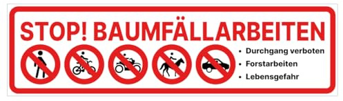 Forstarbeiten Banner Baumfällarbeiten Forst Plane PVC Lebensgefahr Durchgang verboten (120 x 30 cm)