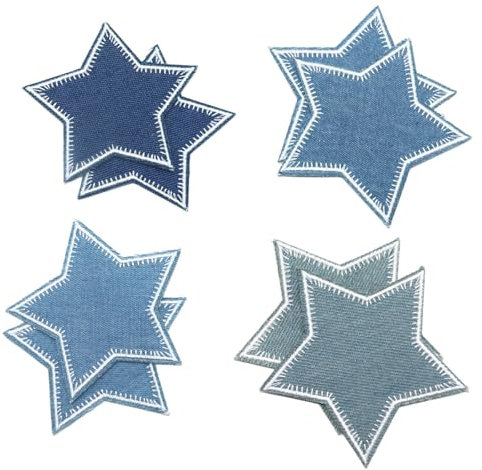 Denim Patches for Jeans Repair Iron on Denim Star Patch Blue Jean Iron-on Patches for Clothing Repair Decorating Kit 8 Pcs