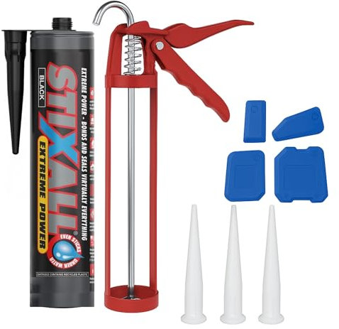 Kit sigillante in silicone nero, resistente al calore, per esterni, impermeabile, con ugelli e strumento di levigatura