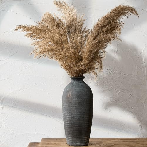 PORCER Keramikvase, Schwarzes gealtertes Oberflächendesign, rustikale Vase für ästhetische Dekoration, antike Terrakotta-Blumenvase für Wohnzimmer, Schlafzimmer, Küche, Eingangshalle, einfacher