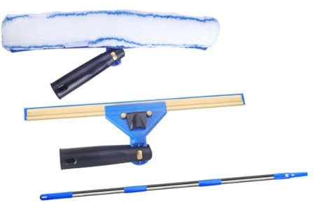 Gogogmee Limpiacristales con Escobilla Giratoria y Paño de Microfibra Absorbente Mango Ergonómico Extensible para Limpieza de Ventanas Coches y Mamparas de Ducha