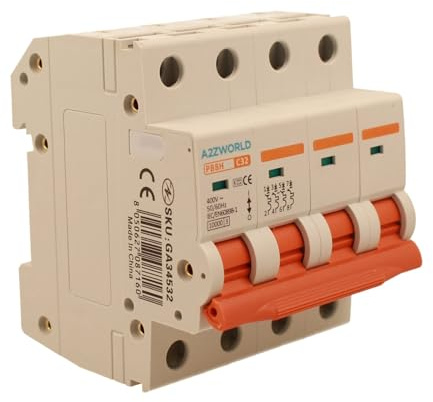 Interruttore Magnetotermico Trifase 4P 32A C32, Curva C 10kA, 4 Moduli DIN 380V AC, Certificato IEC60898-1, Serie PB8H