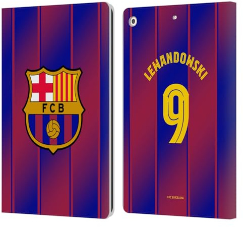 Head Case Designs Offizielle FC Barcelona Robert Lewandowski 2025/26 Spieler Home Kit Leder-Wallet-Hülle Kompatibel mit Apple iPad 10.2 2019/2020/2021