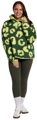 OHS Fleece Jacket Women Half Zip, Abstract Leopard Print Teddy Fleece Jacket Soft Cosy Warm Winter Clothing Women's Jackets Sweatshirt Long Sleeve Ladies Jackets Top for Outdoor, Green - L/XL