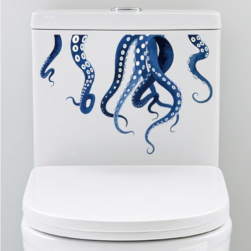 PRESSINART Pegatinas para Inodoro con Temática Marina de Animales Marinos Calcomanías de Tentáculos de Pulpo para Tapa de Asiento de Inodoro PVC Autoadhesivas Removibles E Impermeables para Decoración