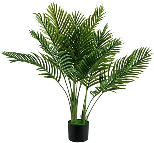 BLUE BAZAAR 95cm Artificial Palm Tree Indoor, Tall Faux Tropical Areca Tree with Lifelike Leaves, Large Fake Green Plant in Black Pot for Home Office Living Room Bedroom Corner Décor