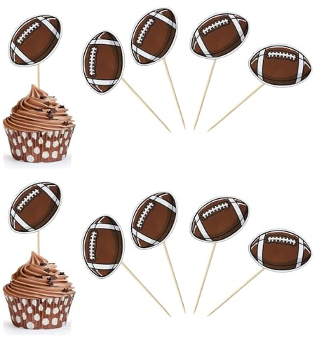 40Pcs Rugby Ball Cupcake Toppers Rugby Football Sports Theme Cupcake Toppers Decorations for Sport Theme Party Kids Birthday Party Baby Shower Supplies