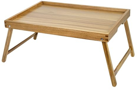 VaeFae vassoio da letto in legno di acacia, pieghevole con gambe, XL | Maniglie integrate, bordo rialzato, venatura del legno elegante, utilizzo versatile, facile da pulire