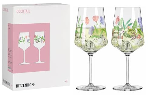 RITZENHOFF 6041008 Cocktailglas 2er Set 500 ml - Serie Sommertau - Motiv Blätter, Pflanzen - Made in Germany