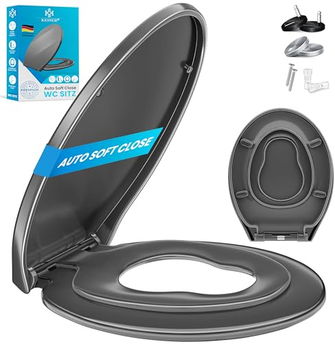 KESSER® WC Sitz mit Absenkautomatik Toilettendeckel Quick-Release-Funktion und Softclose - einfache Montage Klodeckel aus Duroplast Toilettensitz mit Edelstahl Befestigung