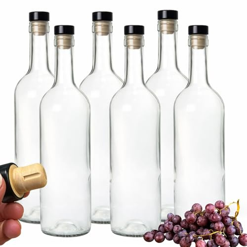 mikken 6 x Glass Bottles 750 ml with Corks Including Labels