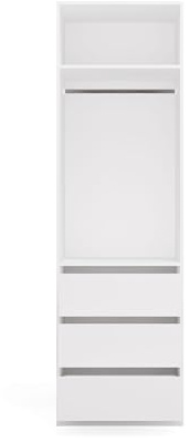 CDF Kleiderschrank 60 cm Breit Weiß mit 3 Schubladen Offenes Regalsystem | Kleiderstange, Modularer Garderobenschrank, Für Schlafzimmer und Ankleidezimmer, Ohne Türen, 60x50x200 cm