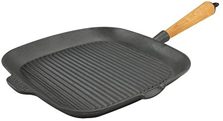Carl Victor Grillpfanne eckig 28x28 cm Gusseisenpfanne ohne PFAS heller Holzgriff