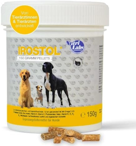 NutriLabs Irostol® Pellets für Hunde 150 g - Hunde Nahrungsergänzungsmittel mit MSM, Biotin & Omegafettsäuren - wichtige Hunde Vitamine & Hunde Mineralstoffe - Hunde Ergänzungsfutter