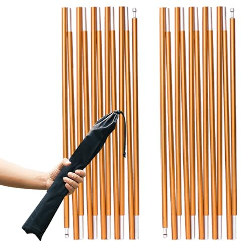 TRIWONDER 2 Stück Zeltstange, Alu Zeltstange Reparatur Set, Tarp Pole Tarpstange, Aufstellstangen Ersatz-Zeltstangen für Camping Wandern Tarp Zelt (Gold - 4.42m)