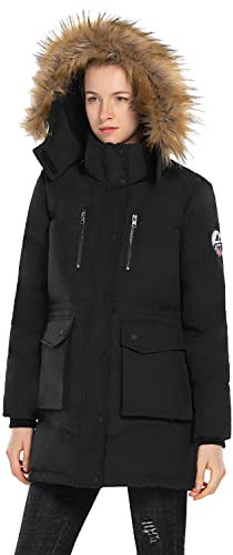 Extreme Pop Femme Parka Jacket Coupe-vent imperméable à capuche en fausse fourrure UK Brand (S, Noire)