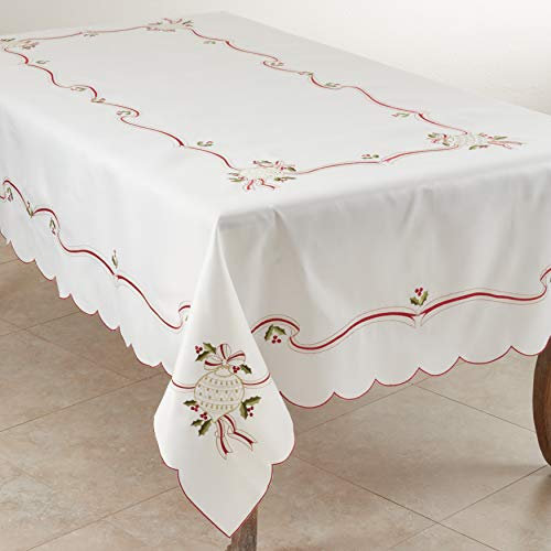 SARO LIFESTYLE Holiday Ornamental Collection Bestickte Weihnachts-Tischdecke, Polyester, elfenbeinfarben, 65 x 160