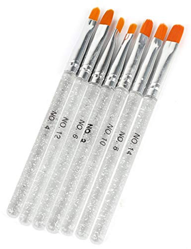 7Pcs Assorted Acrylic UV Gel Nail False Tips Builder Brush Pen Tool Professional UV Gel Brush Pen Nail Art Painting Drawing Brush Sets