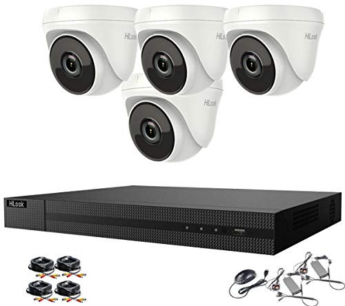 Hikvision Hilook 4Channel 5MP&40M HD CCTV Camera Systems,4x5MP Outdoor&Indoor Weatherproof (WHITE) Dome Security Camera, Motion Alert, Remote Access (NO HDD)