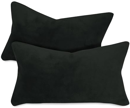 npluseins 2er Pack Coral-Kuschel-Fleece Kissenhüllen, 30 x 50 cm, Schwarz | Öko-Tex Standard 100, verdeckter Reißverschluss, flauschig weich, pillingarm, waschbar bis 40 °C, schnelltrocknend
