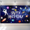 Weltraum Happy Birthday Fotografie Hintergrund - Astronaut Rakete Banner Astrologie Astronomie Planet Galaxis für Kinder Geburtstag Party Foto Stand