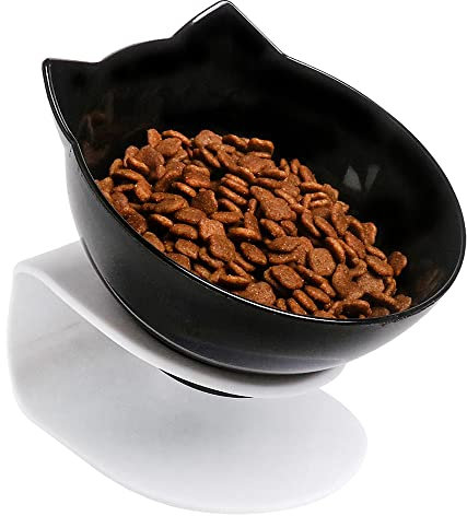 Katzennapf Erhöht,Futternapf Katze Erhöht für Katze Welpe Katzenfutter und Wasser,Fressnapf Katze Erhöht Mit Ständer- rutschfeste,Anti Schling Katzennapf(Schwarz)