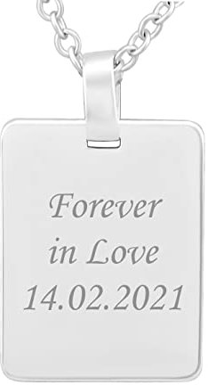 Hanessa 925 Sterling Silber Kette mit Gravur 42 + 3 cm mit Anhänger Dog Tag in silber - Personalisierte Halskette Damen Silberkette Schmuck - Geschenke personalisiert