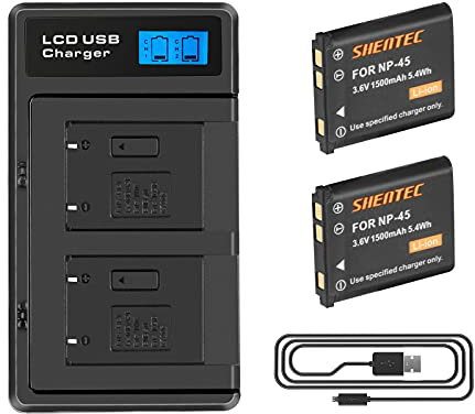 2X Shentec 1500mAh NP-45 Akku Kompatibel mit Fujifilm NP-45A NP-45B NP-45S NP-45S Mini 90 Fujifilm FinePix XP20 XP30 XP50 XP60 XP70 XP80 XP90 XP120 XP130 T350 T360 JX500 JX520