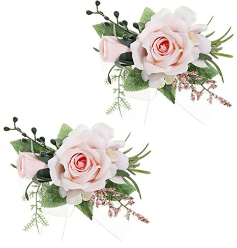IYOU Braut Handgelenk Korsage Rosa Blumen Handgelenk Korsage Blätter Abschlussball Hochzeit Handgelenk Hand Blume zum Frauen und Mädchen (2 Stück)