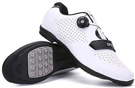 LZQpearl Fahrradschuhe Herren, Rennrad Und Mountainbike Schuhe Mit Gummisohle, Atmungsaktive, rutschfeste No-Lock Fahrradschuhe Mit Schnell Rotierendem Schnürsenkelsystem (White,46)