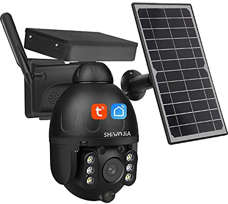 SHIWOJIA Tuya Smart Life WiFi Solar Security Camera, 1080P HD Camera Outdoor Solar Panel PTZ Security Camera CCTV Camera with PIR Human Motion Detection Color Night Vision,2-Way Talk, IP66 Waterproof