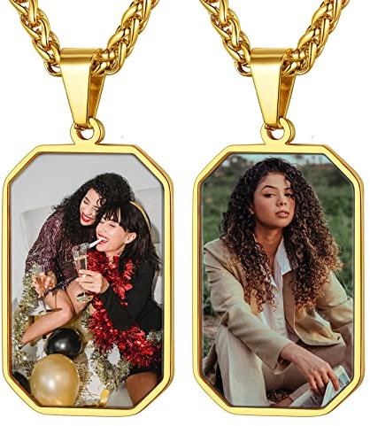 Pendentif Porte Photo Double Collier Personnalisé Femme Plaque Militaire Argent 925 Prénom Chaine Spiga Fille Acier Inoxydable Médaillon Plaque Or Bijoux Cadeau Noël Valentin Fête Mères Pères