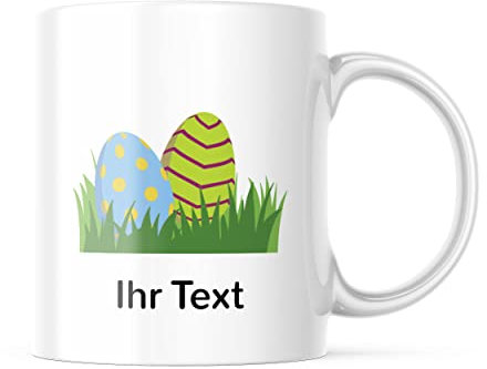 STEMPEL-FABRIK – personalisierbare Keramiktasse mit Namen – Motiv Ostereier – bedruckte Kaffeetasse ideal geeignet für den Genuss von Kaffee und Tee – perfekte Geschenkidee zu Ostern