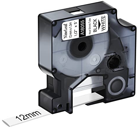 NineLeaf Compatible for Dymo Rhino 18055 S0718300 Tape Black on White IND Heat Shrink Tube 1/2'' 12mm x 1.5m for Wires Cables in Rhino 4200 5000 5200 6000 Tyco T107M Industrial Label Maker