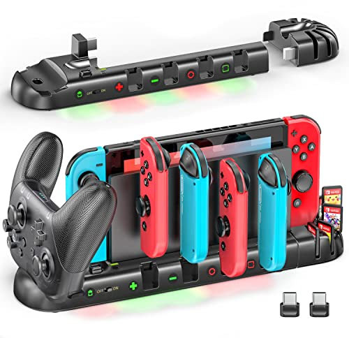 Switch Controller Ladestation kompatibel mit Switch Original- und OLED-Modell, Switch Ladestation für Joy Con und Pro Controller, Joy Con Ladestation mit Abnehmbarer Switch Spiele Aufbewahrung