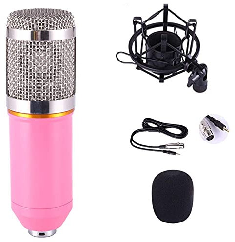 HMTE Accueil Kit de Micro à condensateur, Ensemble de Microphones pour Carte Son en Direct Microphone à condensateur Ancrage Ordinateur Microphone à condensateur Microphones vocaux (Rose)