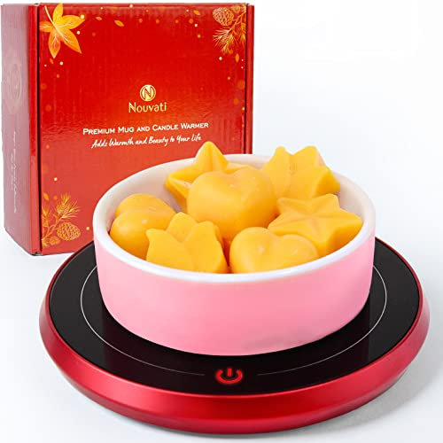 Nouvati 4-in-1 Wax Melt Burner, Candle Warmer, Mug Warmer & Oil Burner (Crimson red) – Exceptional Heating, Auto Shut-Off, Stylish & Compact Design; Perfect for Coffee, Tea, and Scented Oils with Tray
