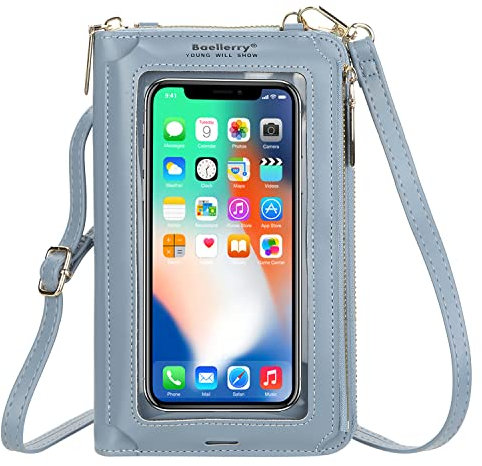 AIFILLE Mini Sac à Main Sac Bandoulière Femme, Pochette Téléphone Portable Sac Portefeuille Femme Fille avec Petit Porte Monnaie Bandoulière pour Téléphone de Moins de 6,8 Pouces Cadeau de Noël, Bleu