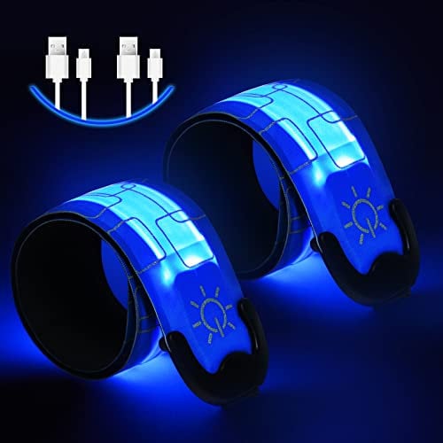 Flintronic LED Armband Aufladbar, Reflective LED Leuchtarmband mit USB, Led Armbänder Leuchtband, Sicherheits Licht, LED Slap Safety Armband, Unisex für Nachtlauf, Radfahren, Joggen - Blau