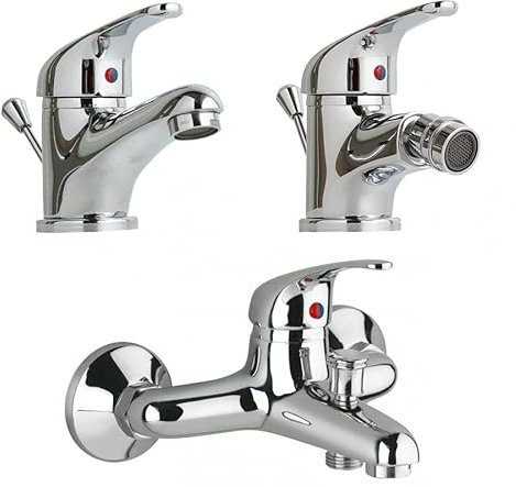Kiamami Valentina - Set Completo Miscelatori Bagno | Lavabo + Bidet + Vasca | Finitura Cromata | Cartuccia Ceramica 35 mm | Piletta ABS Scarico a Saltarello