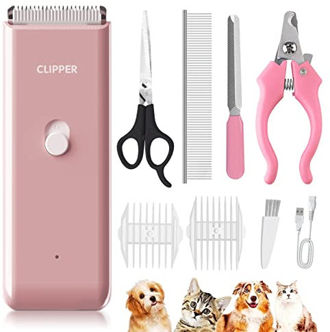 Favrison Dog Clippers, Professional Cat Grooming Kit for Matted Fur, Silent Cordless Cat Shaver, Rechargeable Dog Trimmers, Low Noise Pet Hair Clipper for Cats Dogs (Pink)