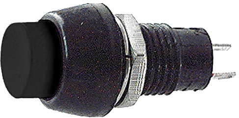 Pulsante unipolare con tasto nero con contatto normalmente aperto, foro di montaggio diametro 10mm - 250V 1A