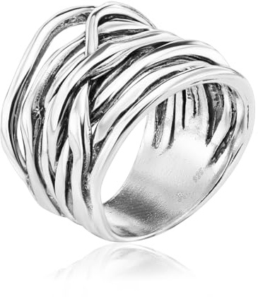 Ring Highway aus 925er-Sterlingsilber, mehrsträngig, oxidiert, Vintage-Look, stilvoll, hypoallergen, nickel- und bleifrei, handwerklich gefertigte Designer-Kollektion, (Größe 5–11)
