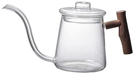 kowaku Pour Over Kettle Ergonomic Wooden Handle Quick Heating Coffee Pot High Borosilicate Glass Gooseneck Kettle, 700ML