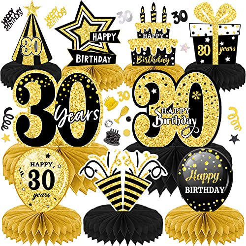 LWAIX 30. Geburtstag Männer Frauen 10Stk Geburtstag Dekoration Tischdeko Bienenwabe Mittelstück für Waben-Tischdekoration Party Zubehör Tischdekorationen Papier (30)